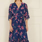 Yumi Navy Floral Kimono Dipped Hem Dress