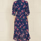 Yumi Navy Floral Kimono Dipped Hem Dress