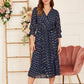 Yumi Navy Foil Printed Pleated Wrap Midi Dress