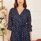 Yumi Navy Foil Printed Pleated Wrap Midi Dress