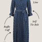 Yumi Navy Foil Printed Pleated Wrap Midi Dress