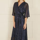 Yumi Navy Sequin Kimono Midi Wrap Dress