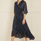 Yumi Navy Sequin Kimono Midi Wrap Dress
