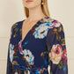 Yumi Navy Watercolour Dip Hem Midi Wrap Dress
