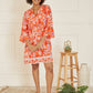 Yumi Orange Ikat Print 3/4 Sleeve Tunic Dress