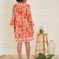 Yumi Orange Ikat Print 3/4 Sleeve Tunic Dress