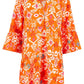 Yumi Orange Ikat Print 3/4 Sleeve Tunic Dress