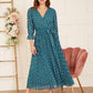 Yumi Teal Foil Printed Pleated Wrap Midi Dress