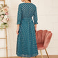 Yumi Teal Foil Printed Pleated Wrap Midi Dress