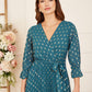 Yumi Teal Foil Printed Pleated Wrap Midi Dress