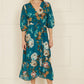Yumi Teal Watercolour Dip Hem Midi Wrap Dress