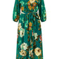 Yumi Teal Watercolour Dip Hem Midi Wrap Dress