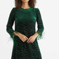 Louche Celie Zebra Devore Feather Trimmed Mini Dress Green