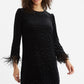 Louche Celie Zebra Devore Feather Trimmed Mini Dress Black