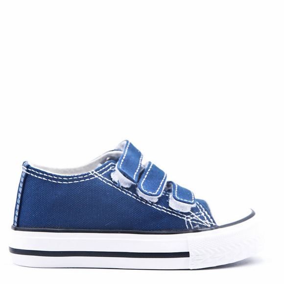 James Kids Triple Strap Canvas Trainers Navy Blue