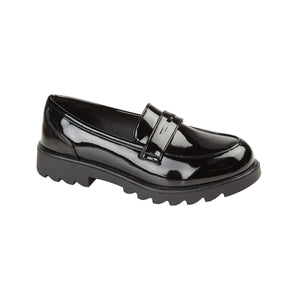 Preppy Girls Black Patent School Loafers Shoes