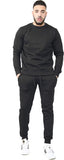 Mens Plain Crew Neck Fleece Slim Fit Tracksuit Black