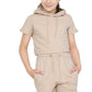 Harmony Girls Hooded Crop Top Kids Plain Summer Short Tracksuit Set Stone