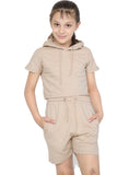 Harmony Girls Hooded Crop Top Kids Plain Summer Short Tracksuit Set Stone