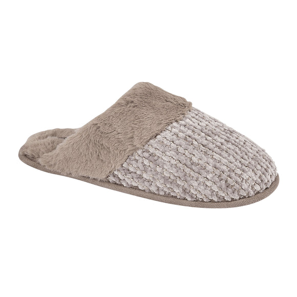 Cleo Ladies Knit Fur Lined Slippers Mule Mocha