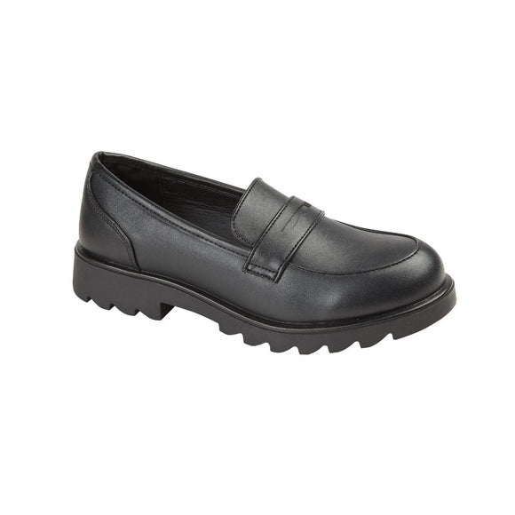 Preppy Girls Black PU School Loafers Shoes