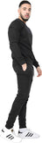 Mens Plain Crew Neck Fleece Slim Fit Tracksuit Black