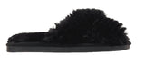 Nora Ladies Cross Over Furry Mules slippers Black