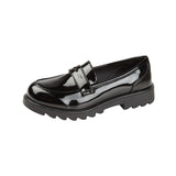 Preppy Girls Black Patent School Loafers Shoes