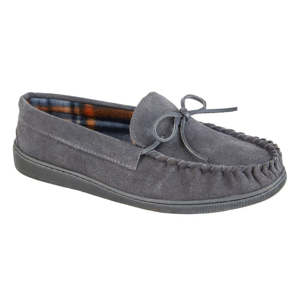 New England Mens Real Leather Suede Moccasin Slipper Grey