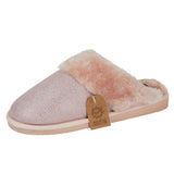 Shimmer ladies memory foam glittery fur collar mule slippers Pink