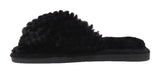 Nora Ladies Cross Over Furry Mules slippers Black