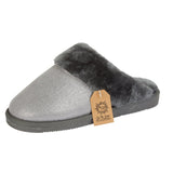 Shimmer ladies memory foam glittery fur collar mule slippers grey