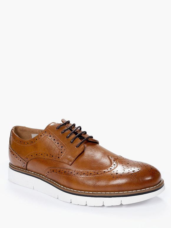 Brad Mens Formal Brogue Faux Leather Contrast Sole Lace Up Shoe Tan