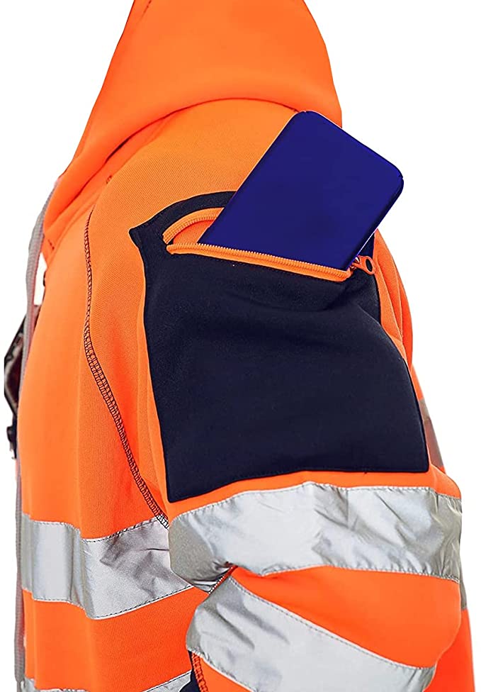 James Mens High Visibility Jacket High Vis Hoodie Hooded Top Orange