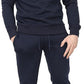 Mens Plain Crew Neck Fleece Slim Fit Tracksuit Navy Blue