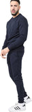 Mens Plain Crew Neck Fleece Slim Fit Tracksuit Navy Blue