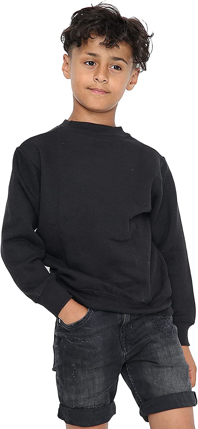Boys Girls School Classic Sweater Kids Plain Fleece Longe Sleeve Sweatshirt Jumper Black