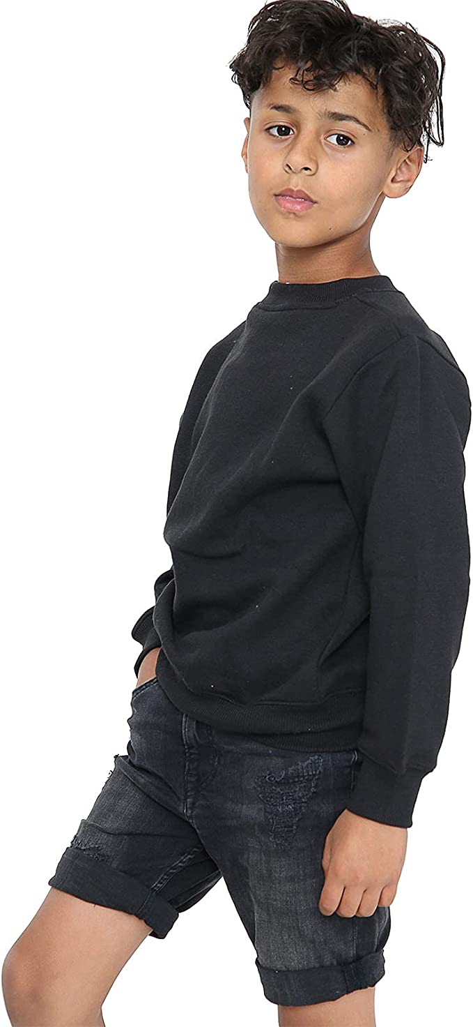 Boys Girls School Classic Sweater Kids Plain Fleece Longe Sleeve Sweatshirt Jumper Black