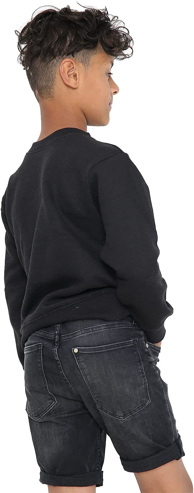 Boys Girls School Classic Sweater Kids Plain Fleece Longe Sleeve Sweatshirt Jumper Black