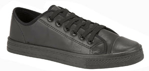 Cambridge Mens Faux Leather Lace Up Trainers Shoes Black