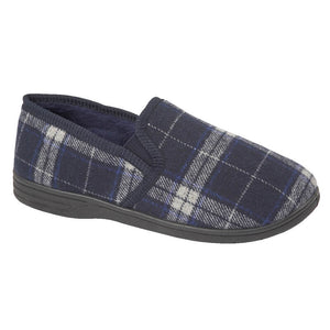 Fife Mens Fleece Line Check Slippers Navy Tartan