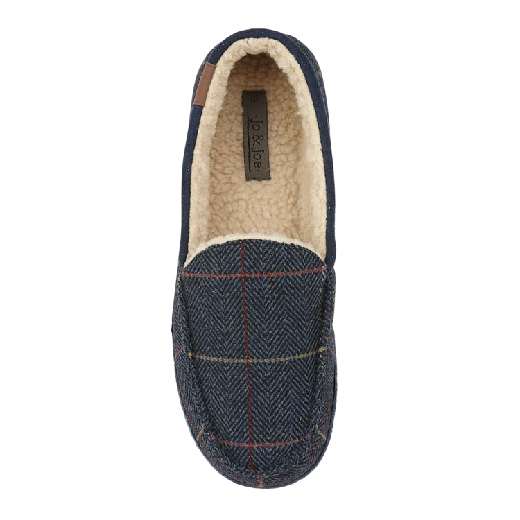 Glengarry Mens Fleece Lined Luxury Winter Warm Lounge Moccasin Slipper Navy Blue