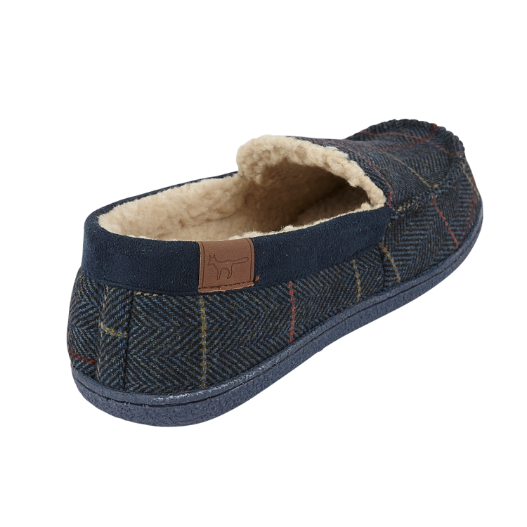 Glengarry Mens Fleece Lined Luxury Winter Warm Lounge Moccasin Slipper Navy Blue