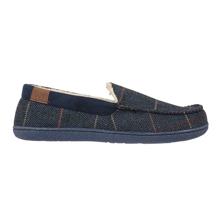 Glengarry Mens Fleece Lined Luxury Winter Warm Lounge Moccasin Slipper Navy Blue
