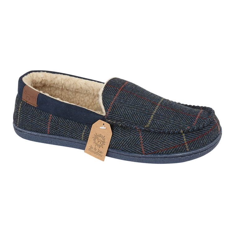 Glengarry Mens Fleece Lined Luxury Winter Warm Lounge Moccasin Slipper Navy Blue