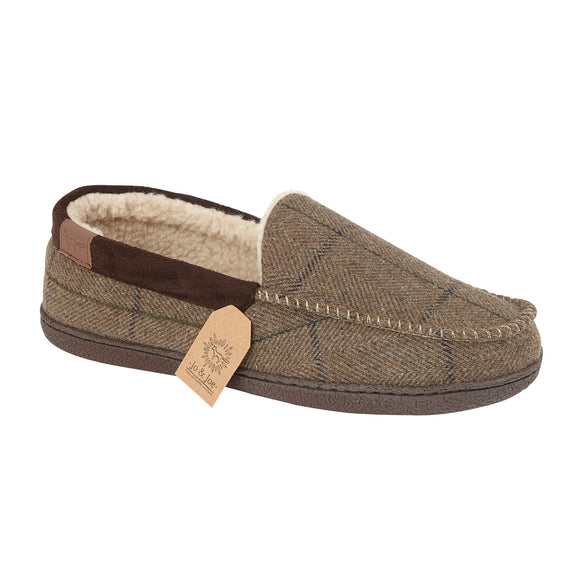 Glengarry Mens Fleece Lined Luxury Winter Warm Lounge Moccasin Slipper Brown