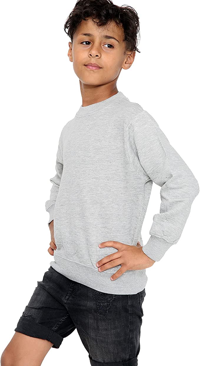 Boys Girls School Classic Sweater Kids Plain Fleece Longe Sleeve Sweatshirt Jumper Grey