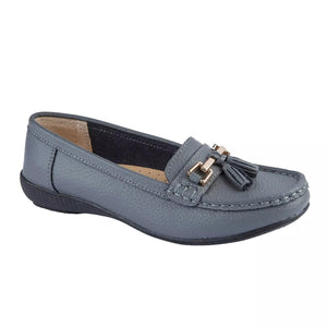 Nautical Ladies Leather Tassel Loafers Moccasin Shoes Baby Grey