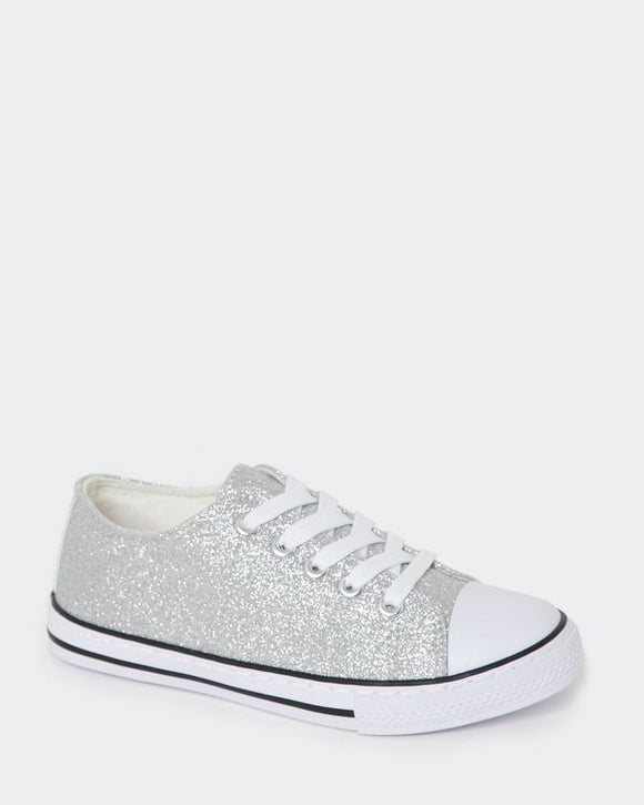 Marisa Ladies Glittery Canvas Sneakers Trainers Silver