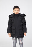 Childrens Boys Winter Parka Coat Fur Zip Pocket Hood Hooded Fleece School Jacket